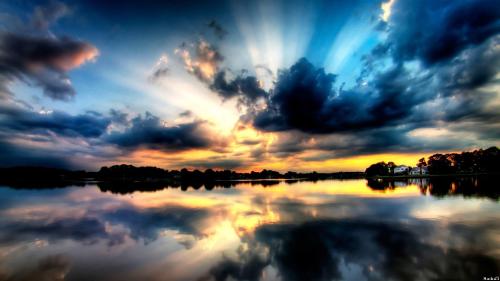 Sunset lake with reflection