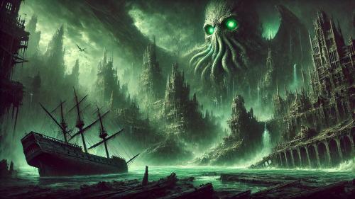 Cthulhu's Awakening in R'lyeh by DALL-E