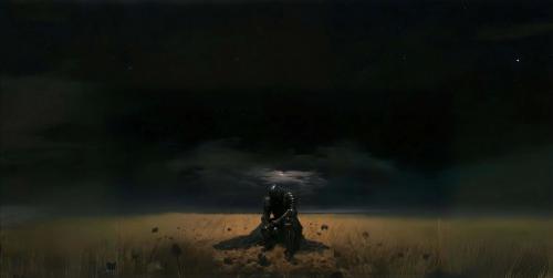 Desperate Knight sitting on a rock Wallpaper
