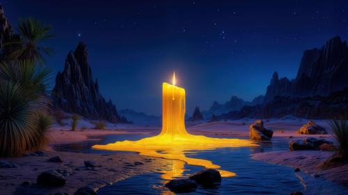 Melting Candle in Desert Night