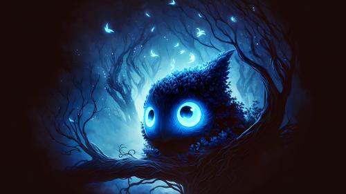 Glowing creature on a tree branch