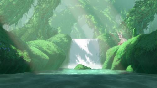 Ghibli styled waterfall , anime