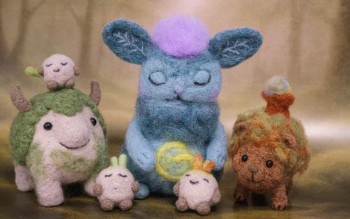Needle-felted creatures from a personal worldbuilding project