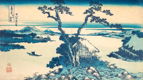 A View of Mount Fuji Across Lake Suwa by Hokusai, 1830
