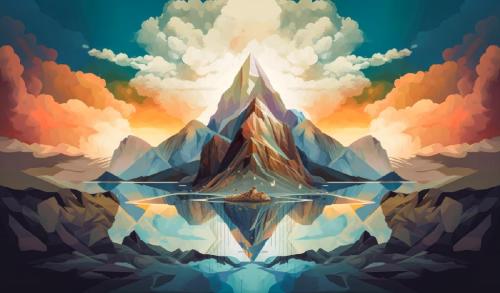 Surreal Mountain Landscape Wallpaper – Abstract Sunset Peaks Art for Desktop, Laptop & Tablet | Fantasy Nature Digital Download