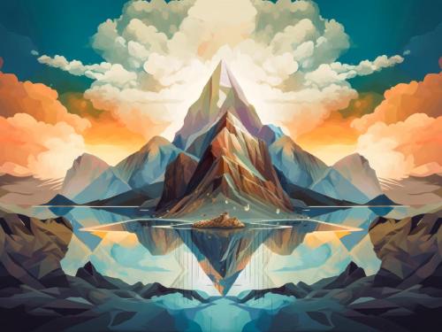 Surreal Mountain Landscape Wallpaper – Abstract Sunset Peaks Art for Desktop, Laptop & Tablet | Fantasy Nature Digital Download