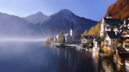 Hallstatt, Austria photo ref painting by @slow_haru