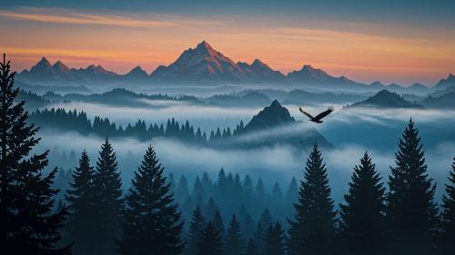 Firs by the mist