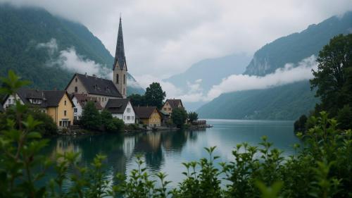 Lakeside Village in the Alps