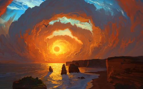 Sea sunset painting