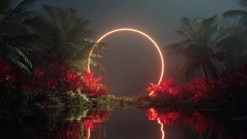 Neon Portal in Crimson Jungle