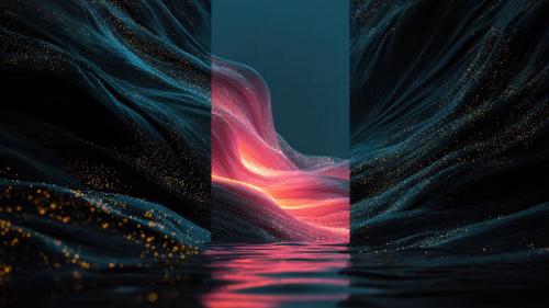 Glowing Abstract Waves Reflecting Light on Surface