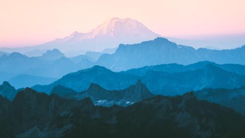 Layers of the mountains on a cold October morning, Cascade Range, Washington