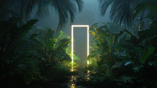 Mystical Portal Leading Through Lush Rainforest