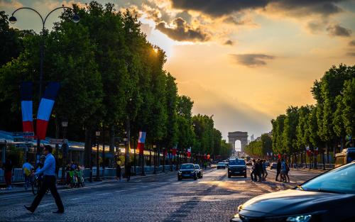 Champs Elysee with Arc de Triumph and Sunset