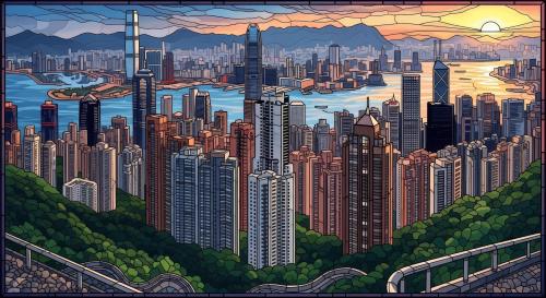 Hong Kong from Victoria Peak, stained glass