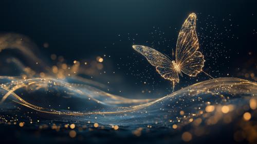 Golden light butterfly dances gracefully with waves flowing