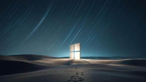 Futuristic Desert Night Glowing Windows Star Trails