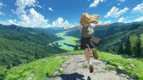 Girl Running Overlooking Valley