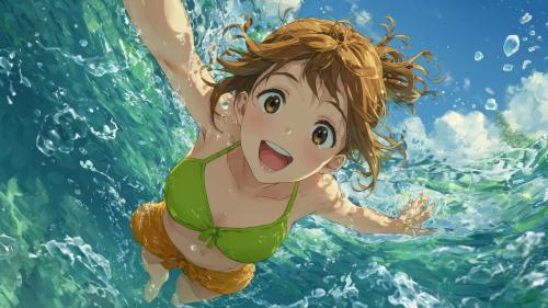 Waterline Splashing Anime Girl
