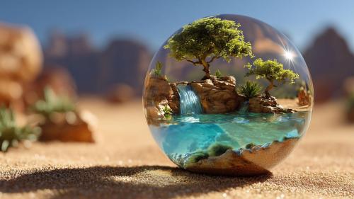 Desert Oasis In Glass Sphere