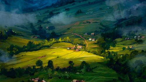 Rolling Hills and Towns by N Kayurova