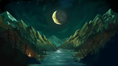 Valley Night - My first Pixel art background made in Procreate, Photoshop, Aseprite