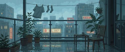 Rainy Balcony — Pixel World