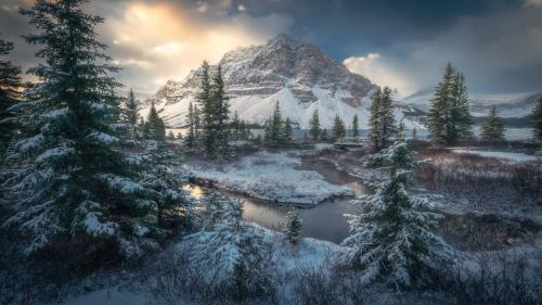 First Snowfall at Bow Lake, Alberta