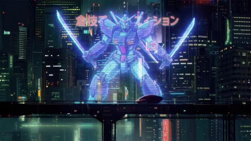 Neon City with Gundam
