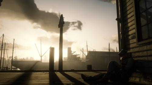 rdr2 Arthur Morgan resting on the docks 🤠