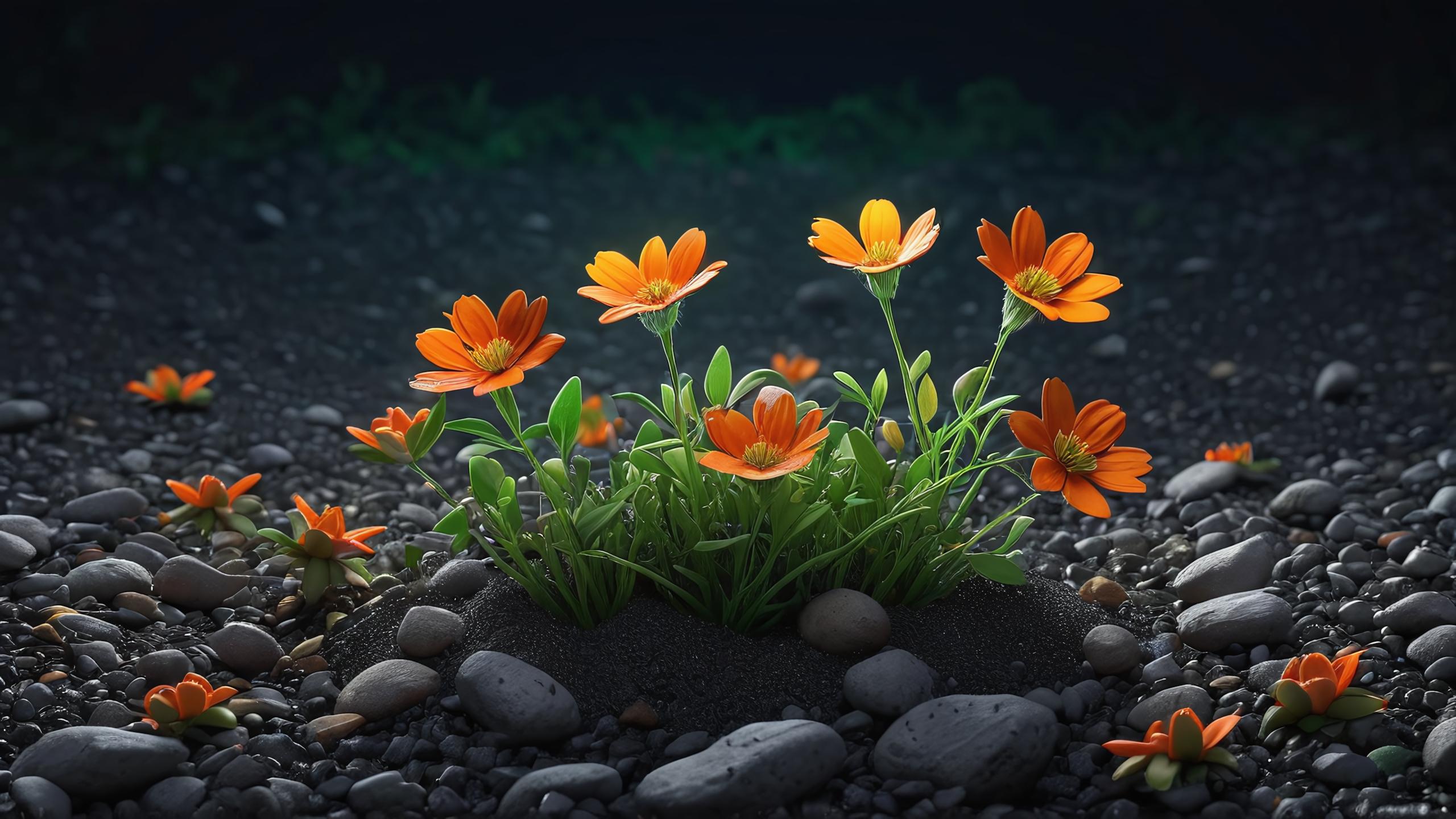 Wildflowers and gravel.