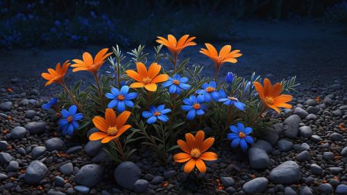Blue and orange wildflowers.