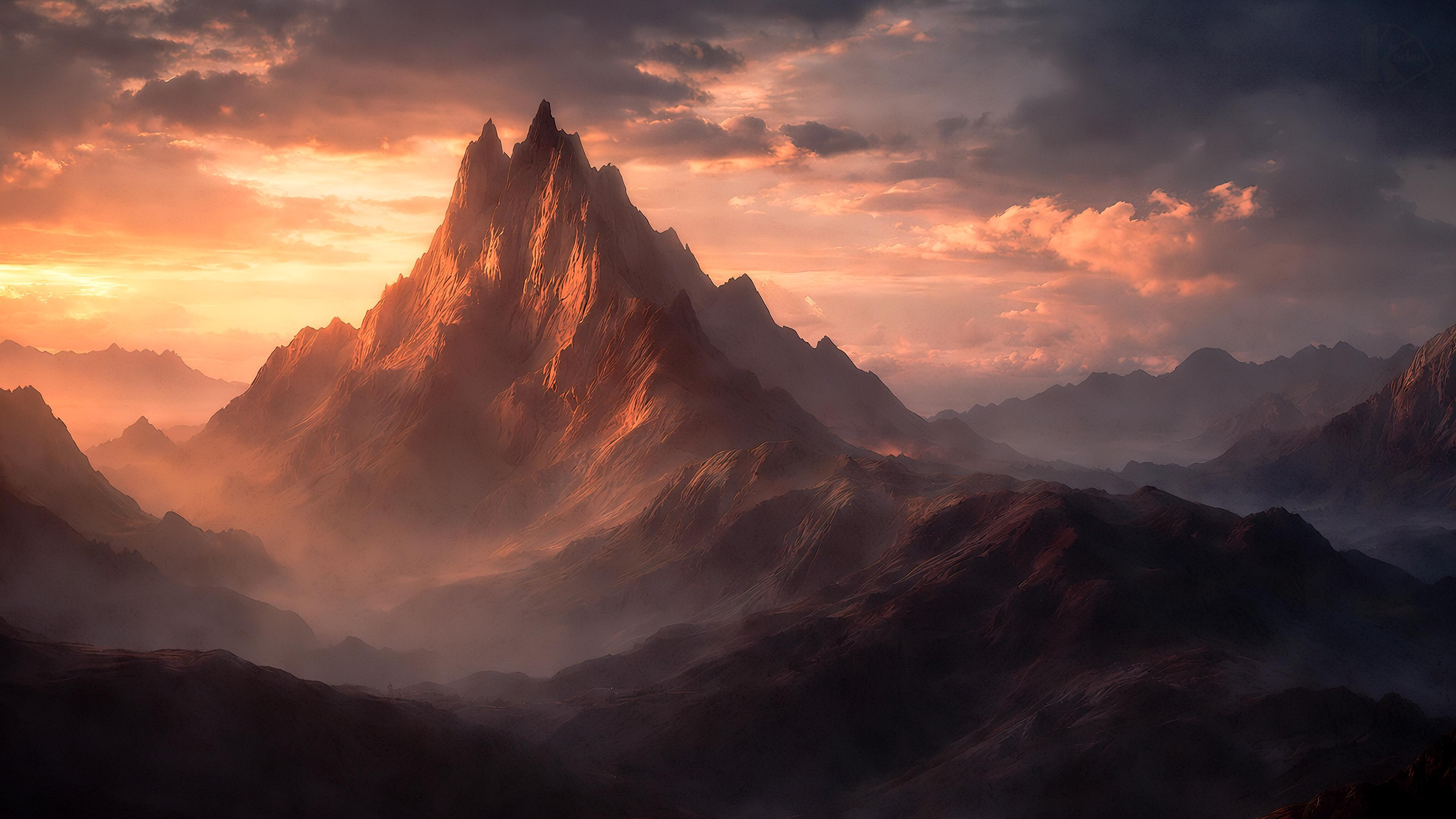 Golden Hour Over a Lone Mountain Peak