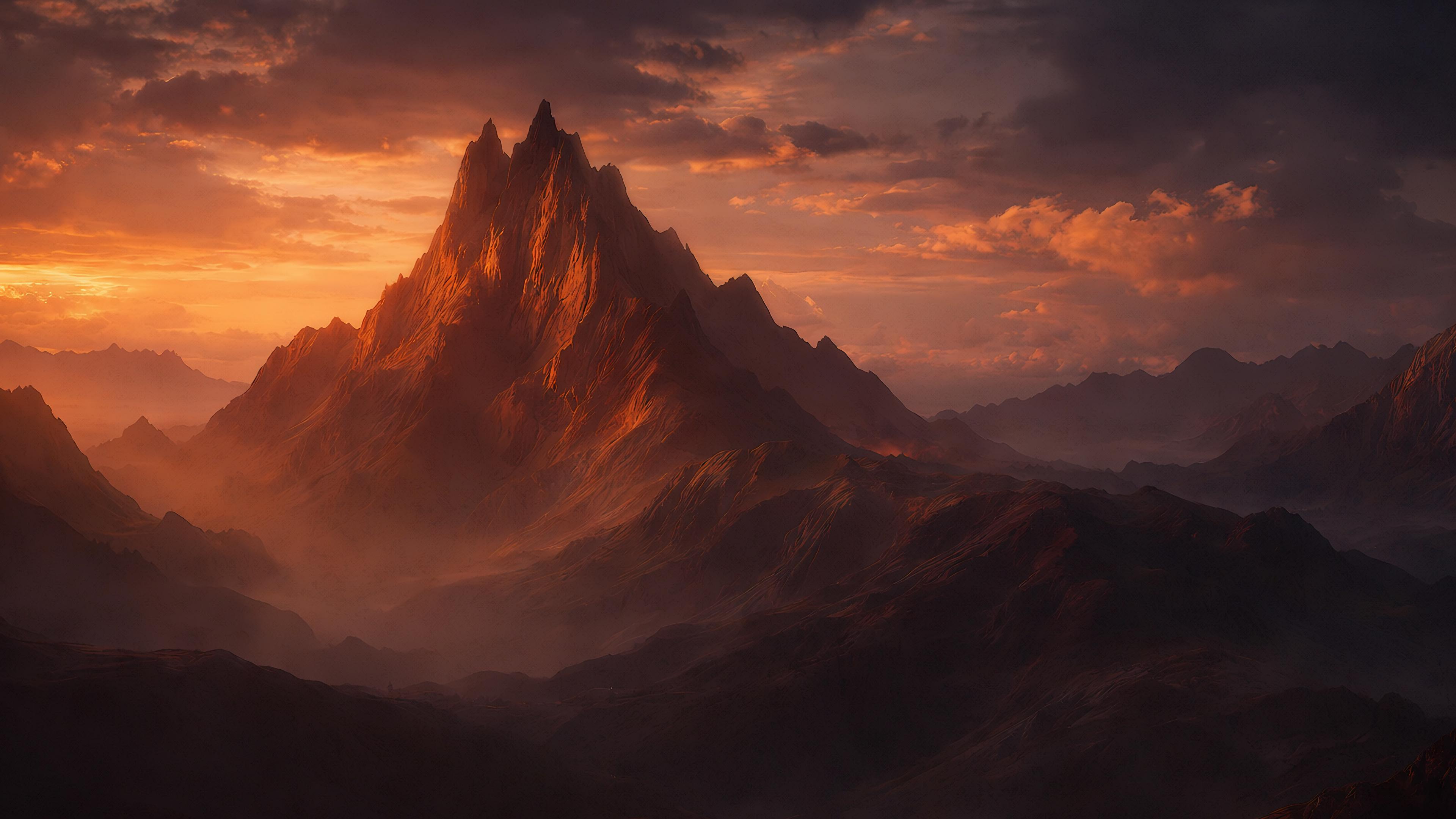 Misty Mountain Peak During Golden Hour