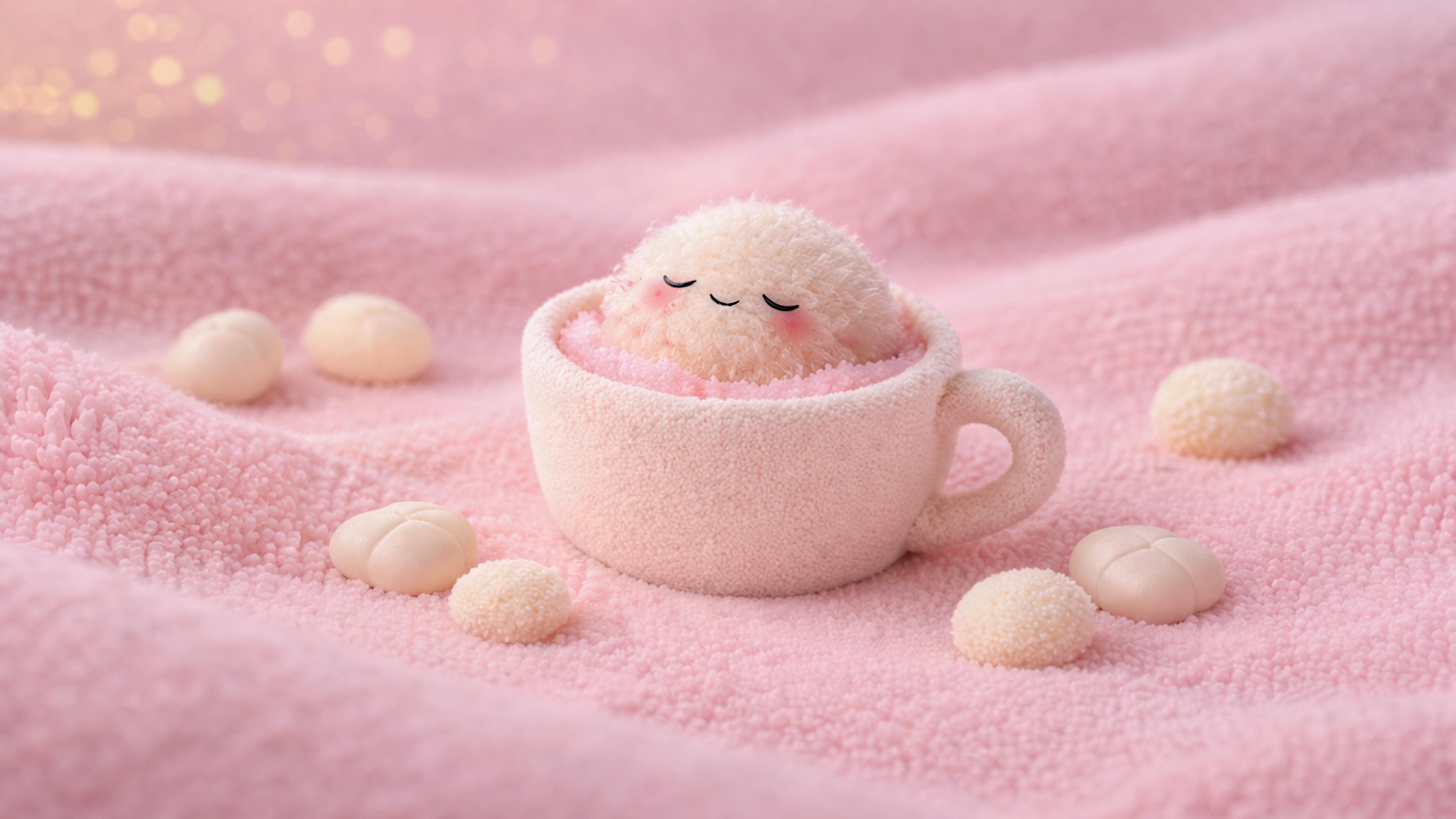Tiny pompom sleeping in a cup 🌸