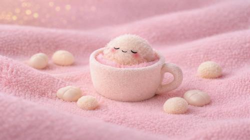 Tiny pompom sleeping in a cup 🌸