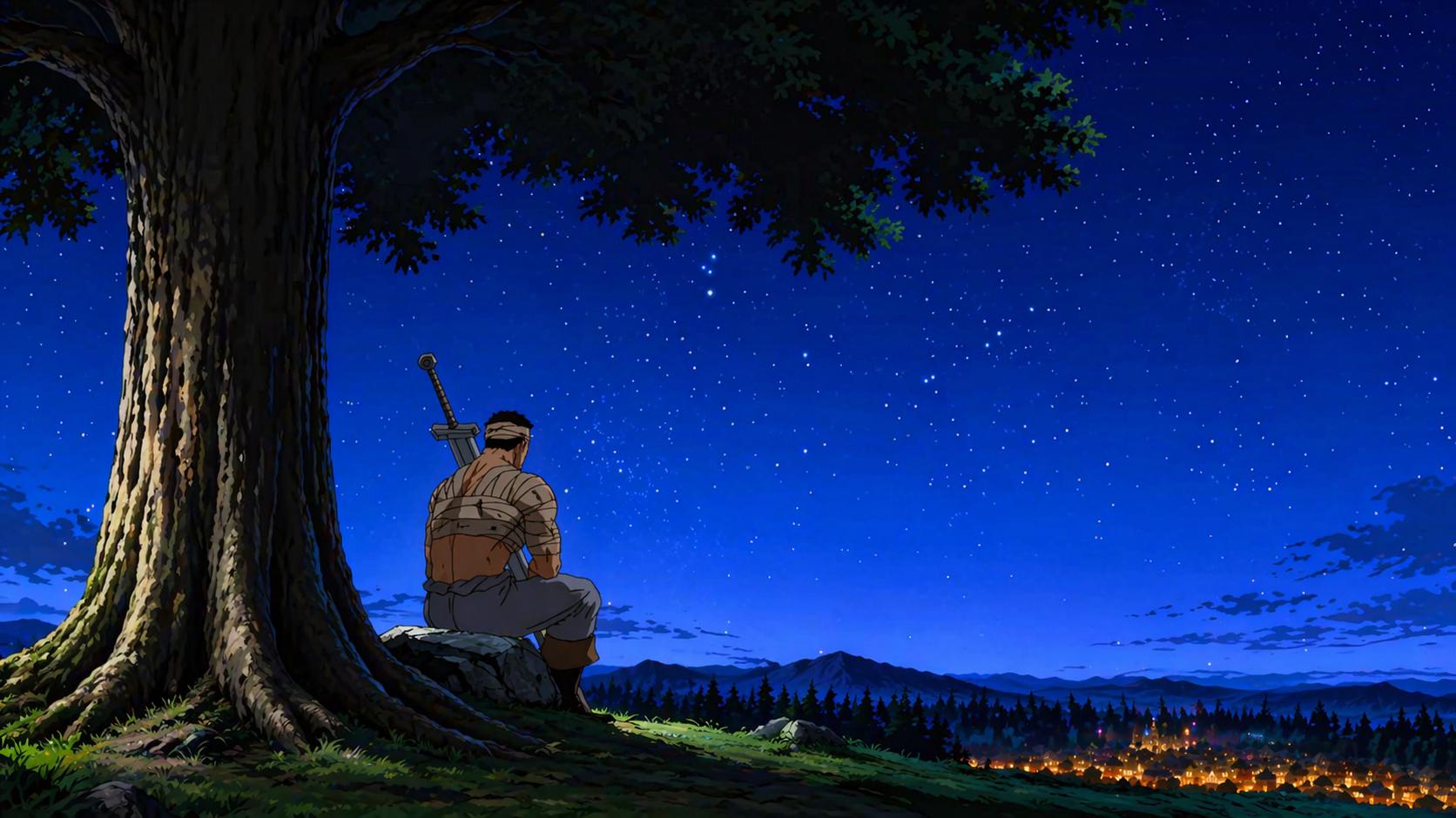 A warrior beneath a starlit sky - Berserk broken guts