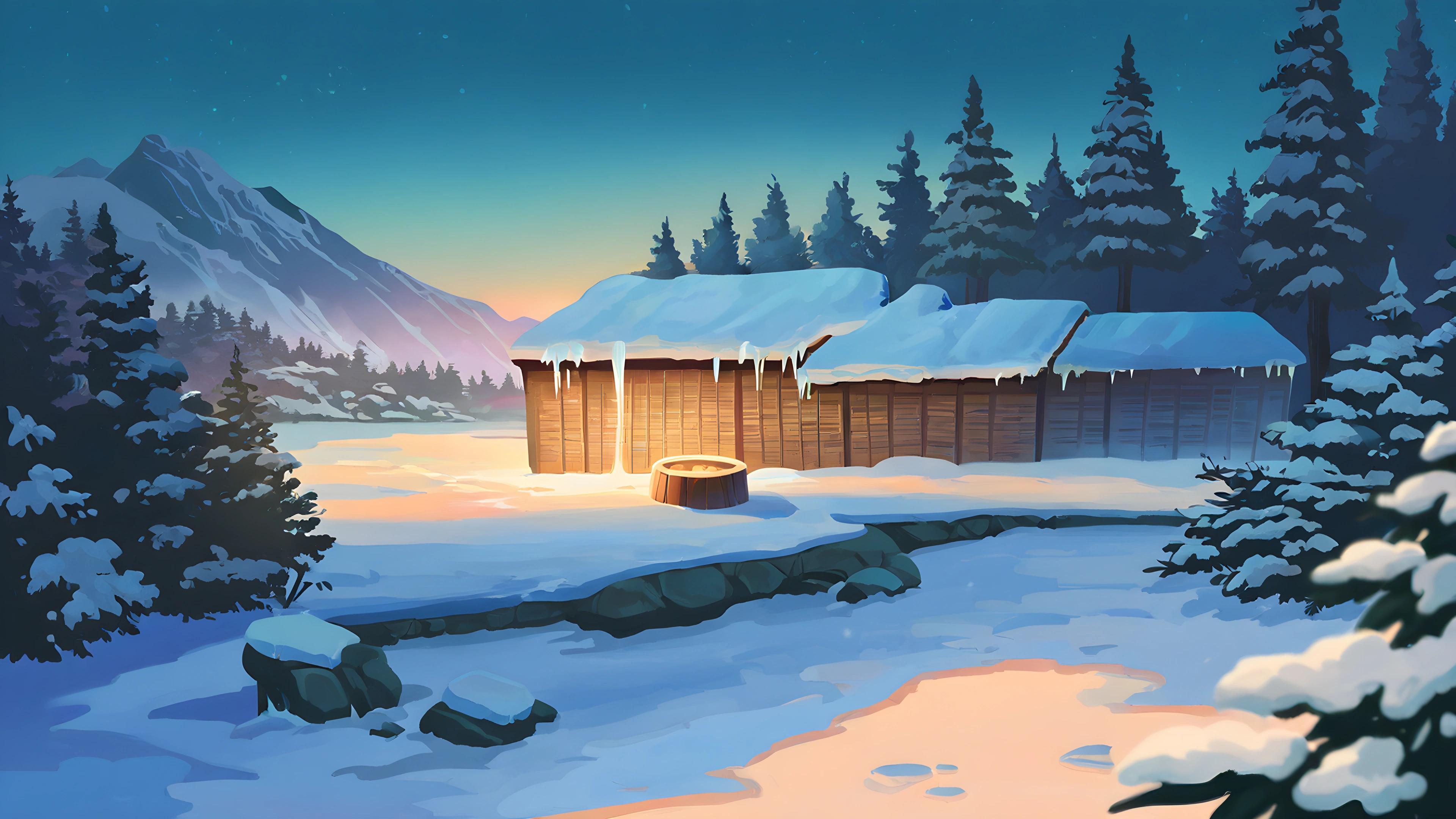 Winter onsen in the snow