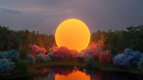 Sunset Glow Over Colorful Forest and Lake