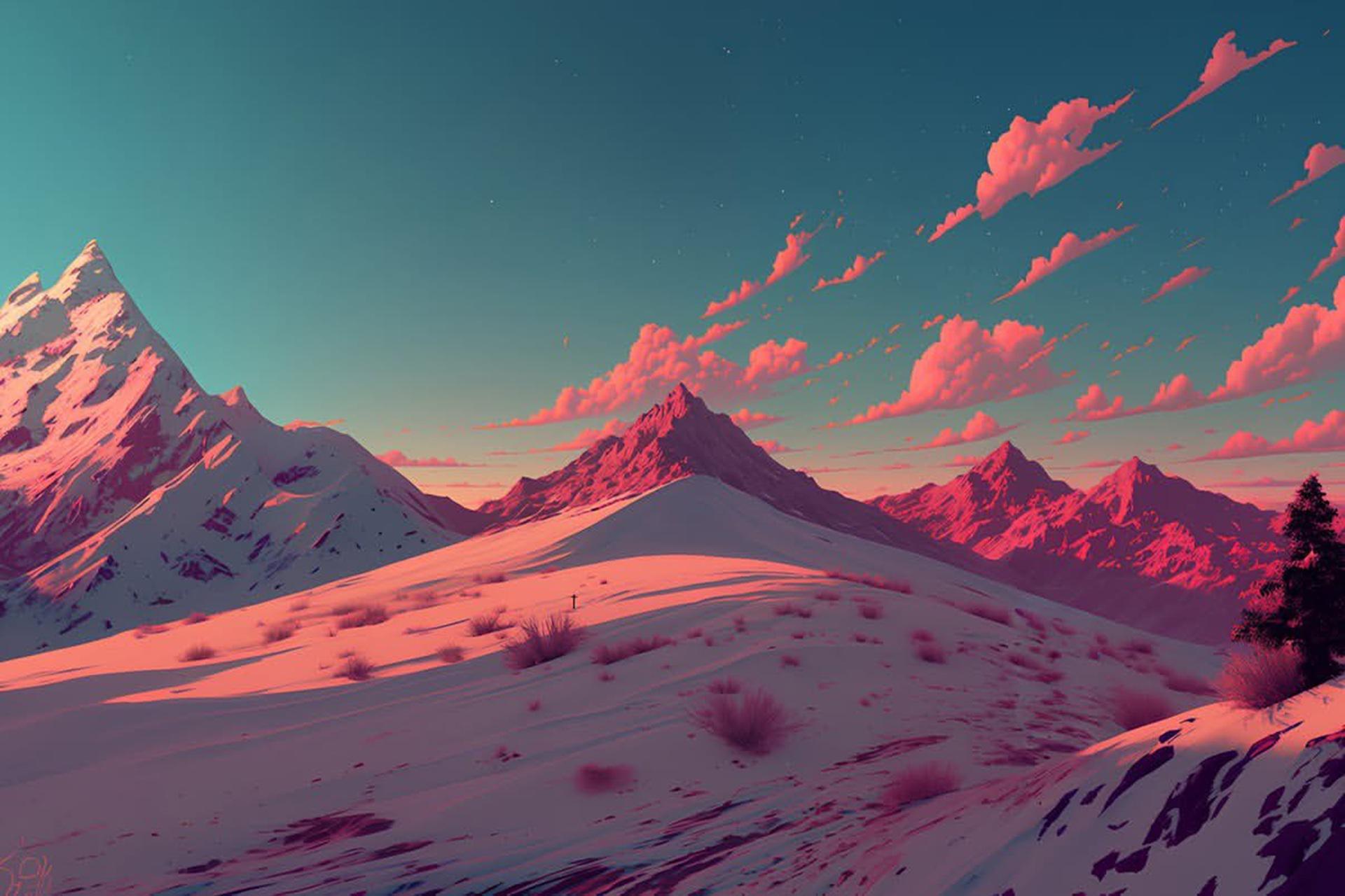 Sunset Over a Snowy Mountain