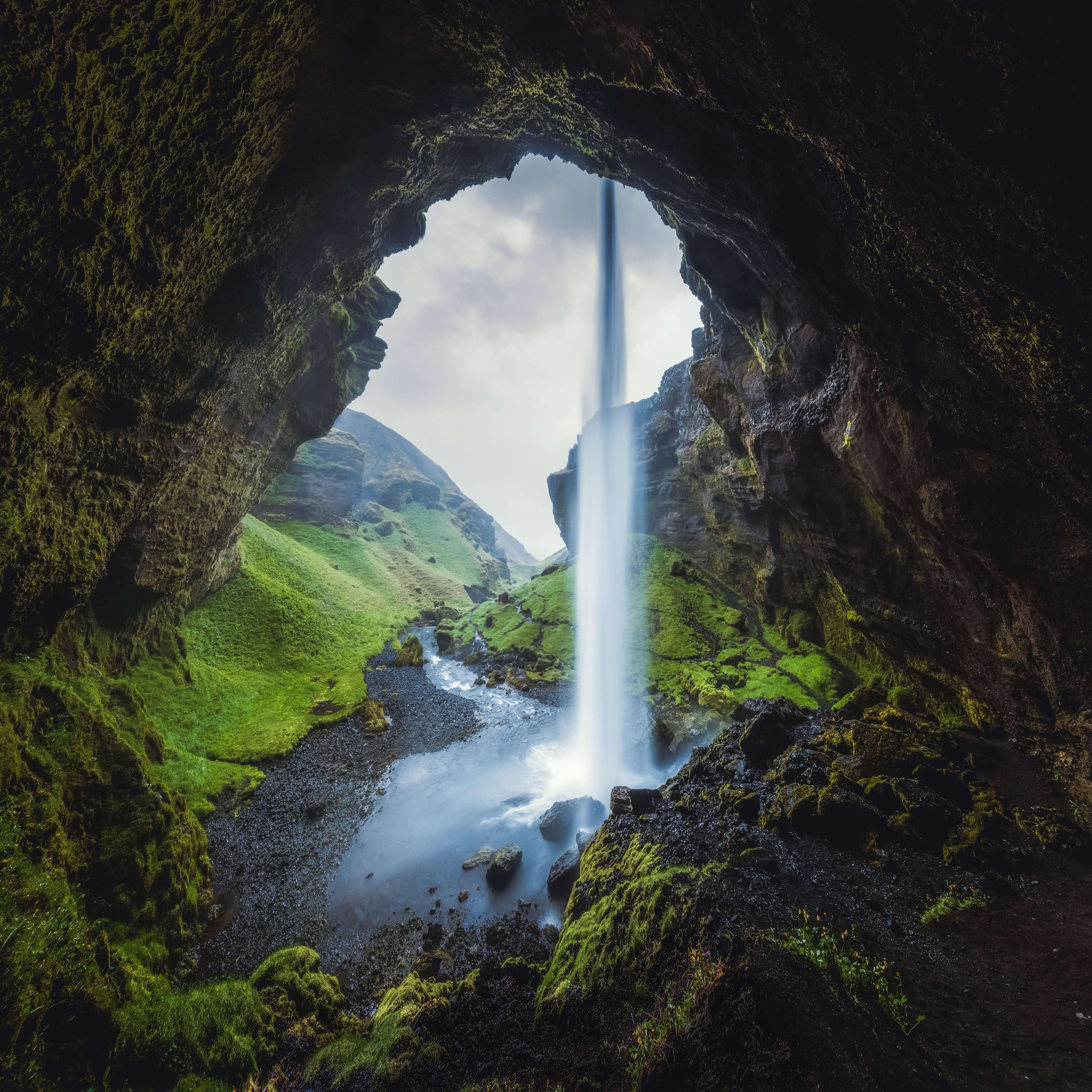 Behind the Waterfall. Near the Western coast of Iceland.