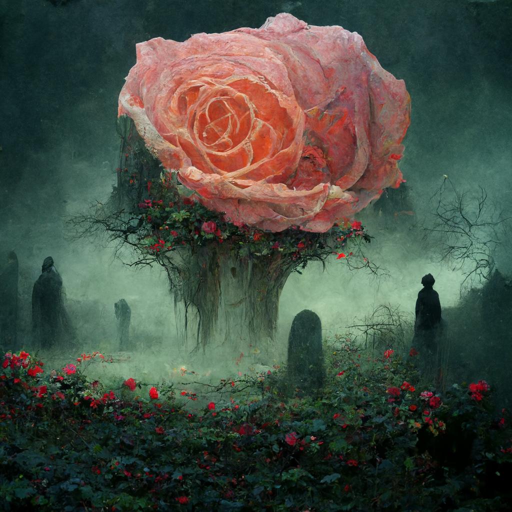 a haunted castle surrounded by roses