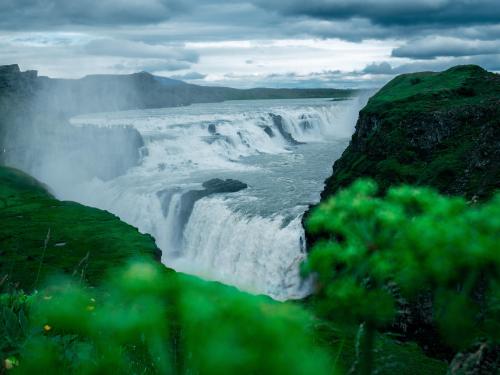 A stormy day at the Gullfoss waterfall in Iceland