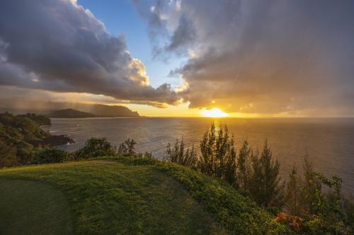 Hanalei Bay Sunset from the Makai golf course Kauai