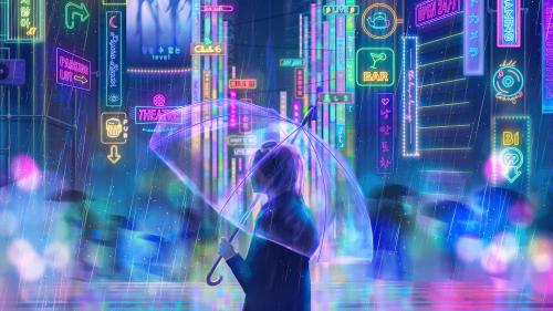 Rain in the neon city