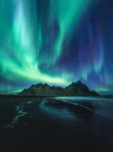 Strong Solar storms, Hofn, Iceland