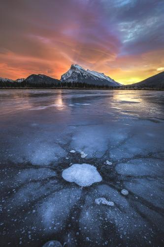 Lenticular clouds above Mt Rundle in Banff National Park, Canada
