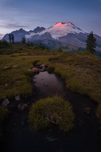 Beautiful sunset alpenglow on Mt. Baker, Washington