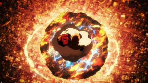 Saitama smashing the meteor